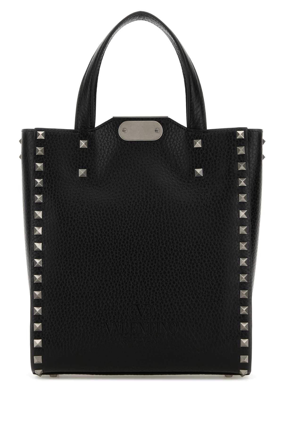 Valentino Garavani Men Black Leather Rockstud Handbag