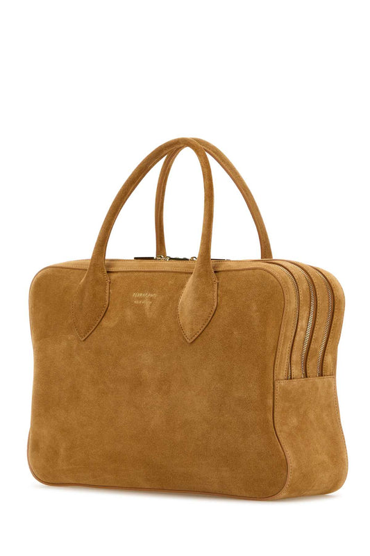 Salvatore Ferragamo Women Camel Suede Medium Handbag
