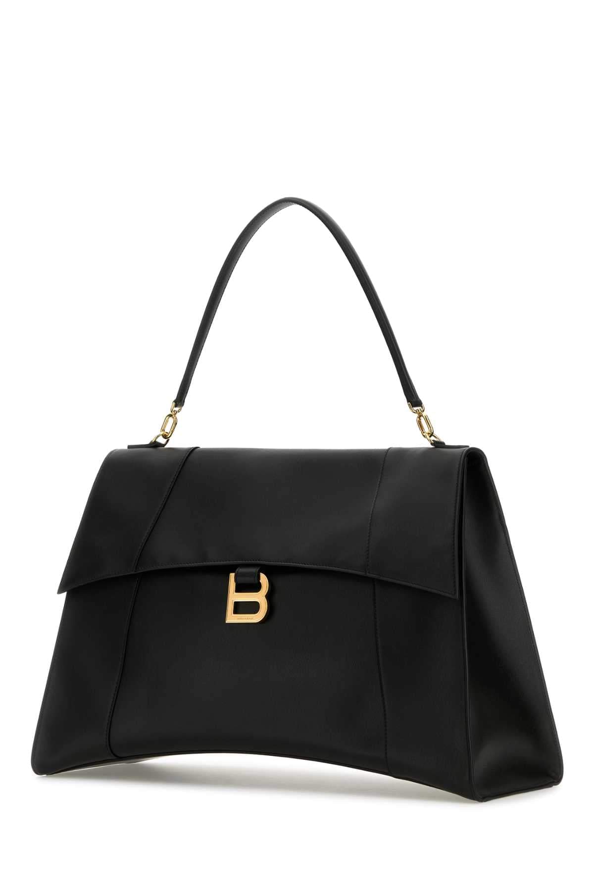 Balenciaga Women Black Leather Large Hourglass Soft Handbag