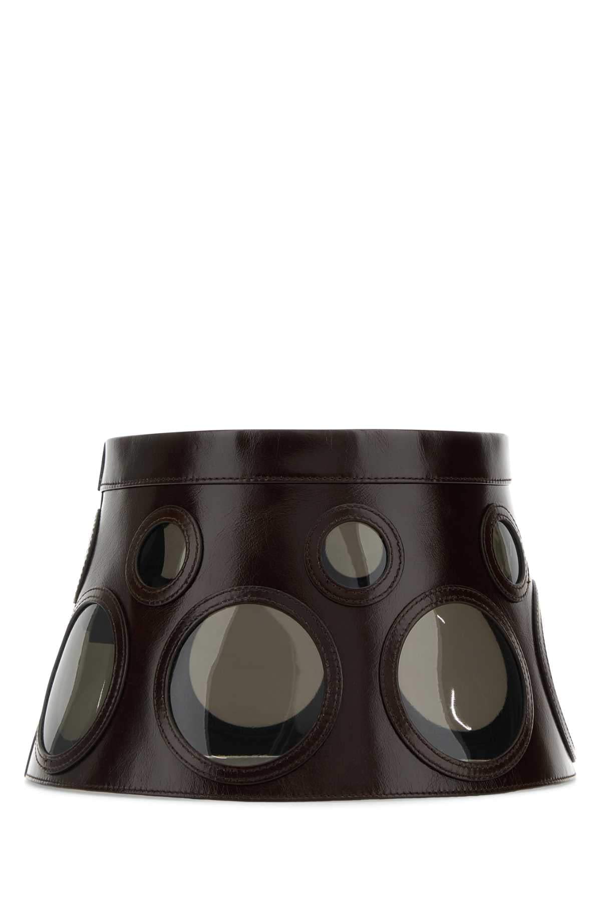Prada Women Dark Brown Leather Hat