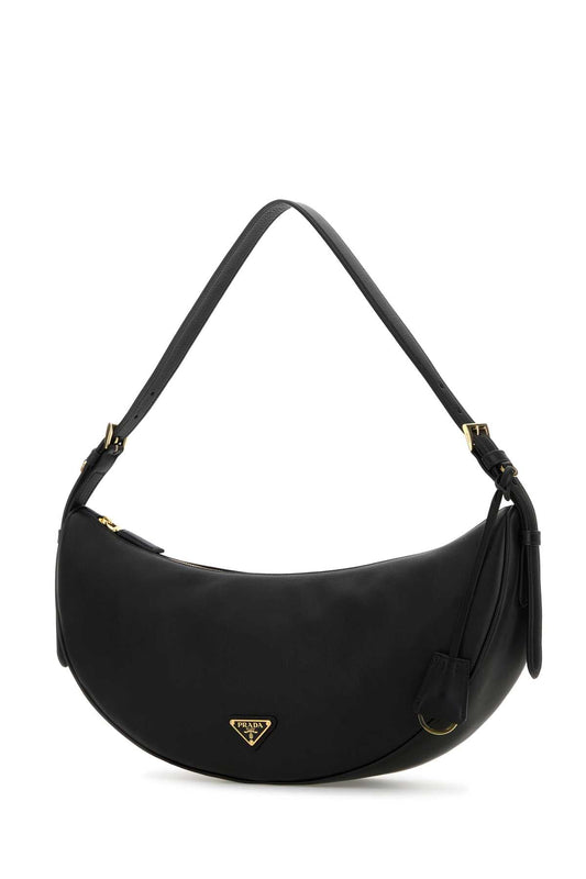 Prada Women Black Leather Large Prada Demi-Lune Crossbody Bag