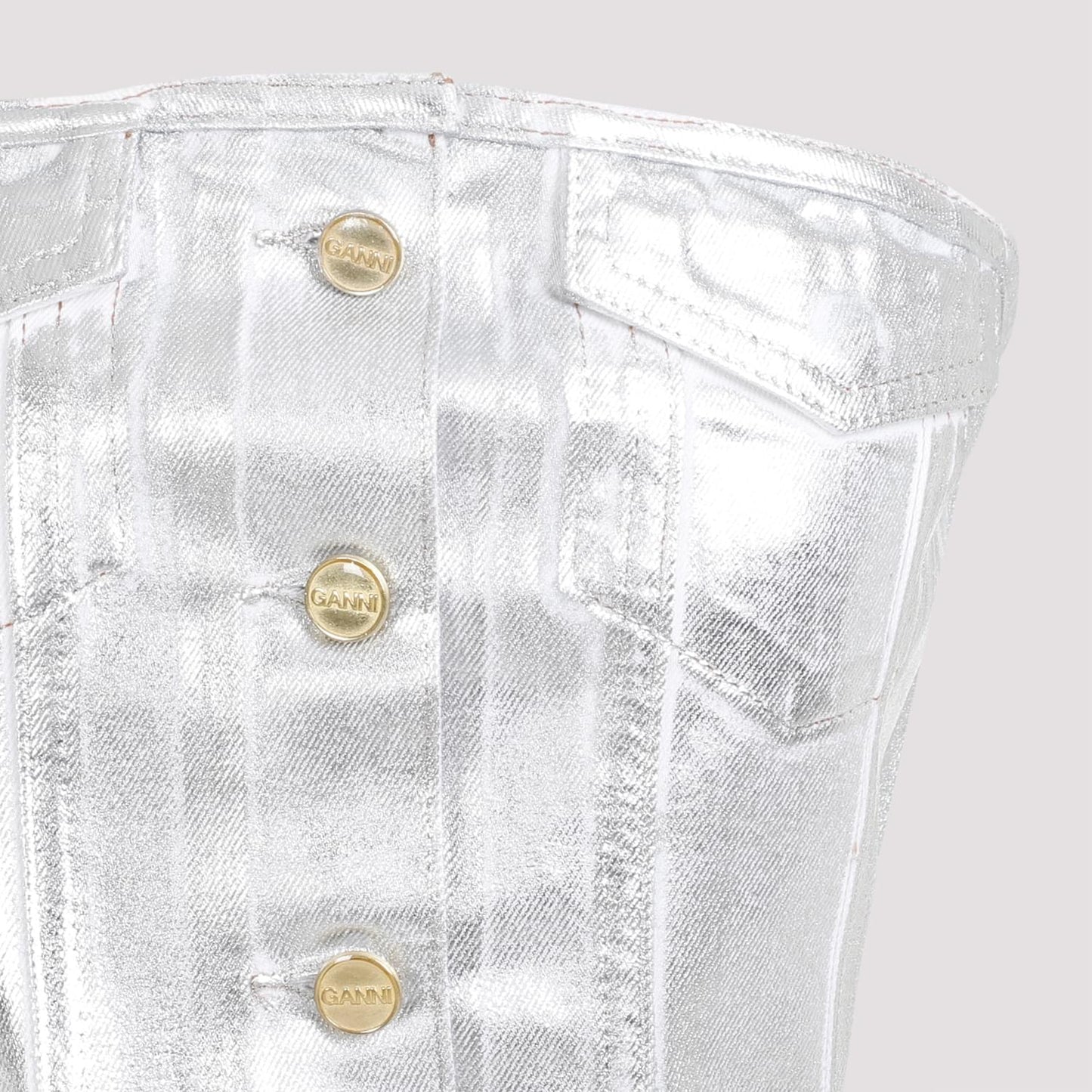 Ganni Foil Corsage Denim Top Women