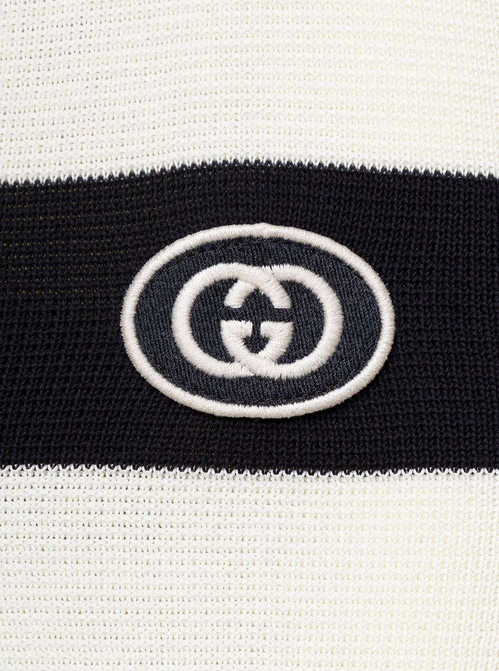 Gucci Men Striped Black And White Knit Polo With Detachable Sleeves In Cotton Man