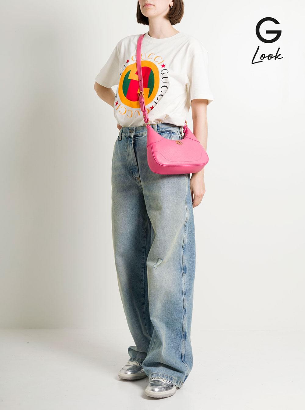 Gucci Women Small Pink Aphrodite Shoulder Bag In Leather Woman