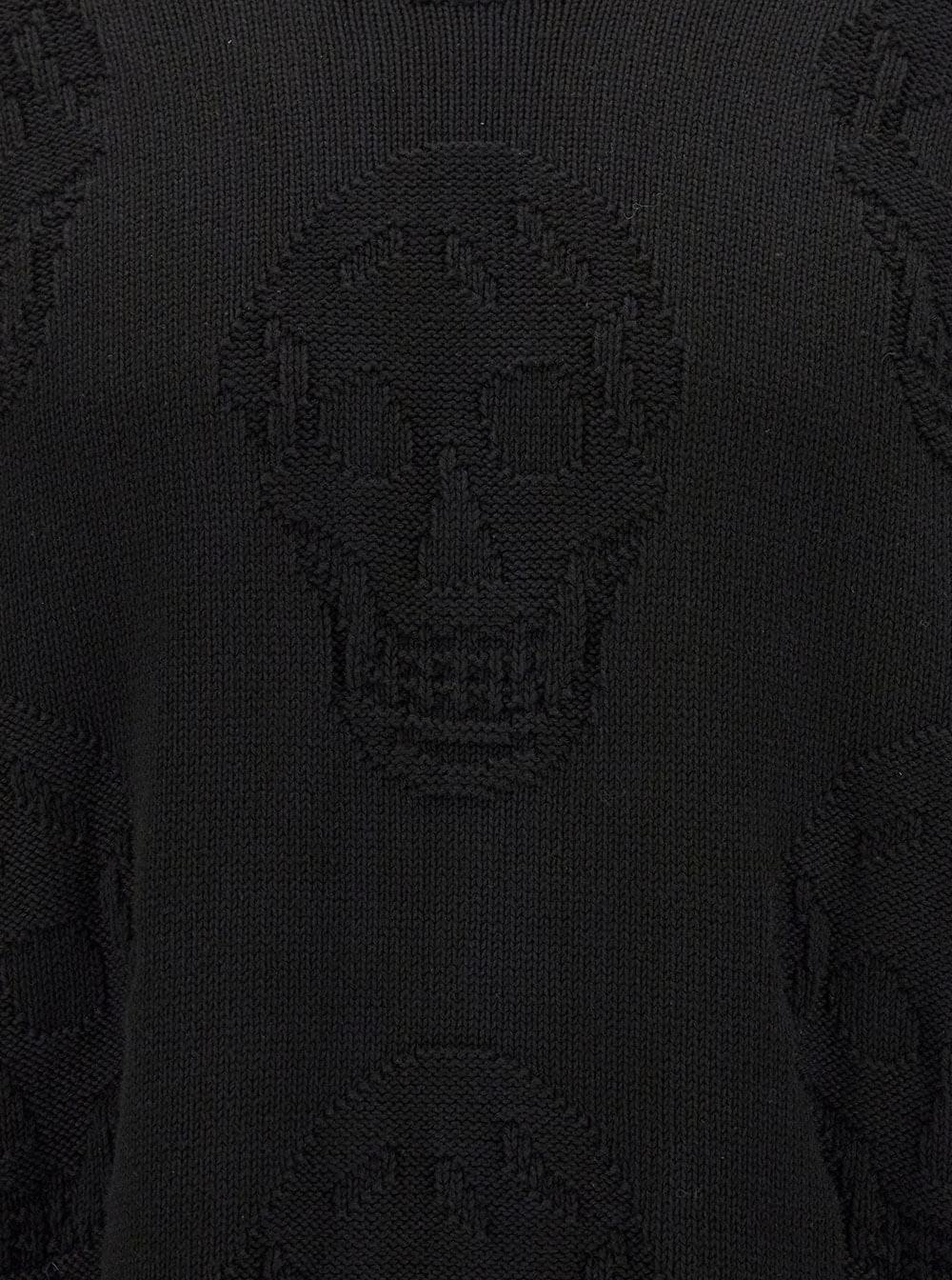 Alexander Mcqueen Men Black Sweater With Tonal Skull Embellishment In Cotton Man