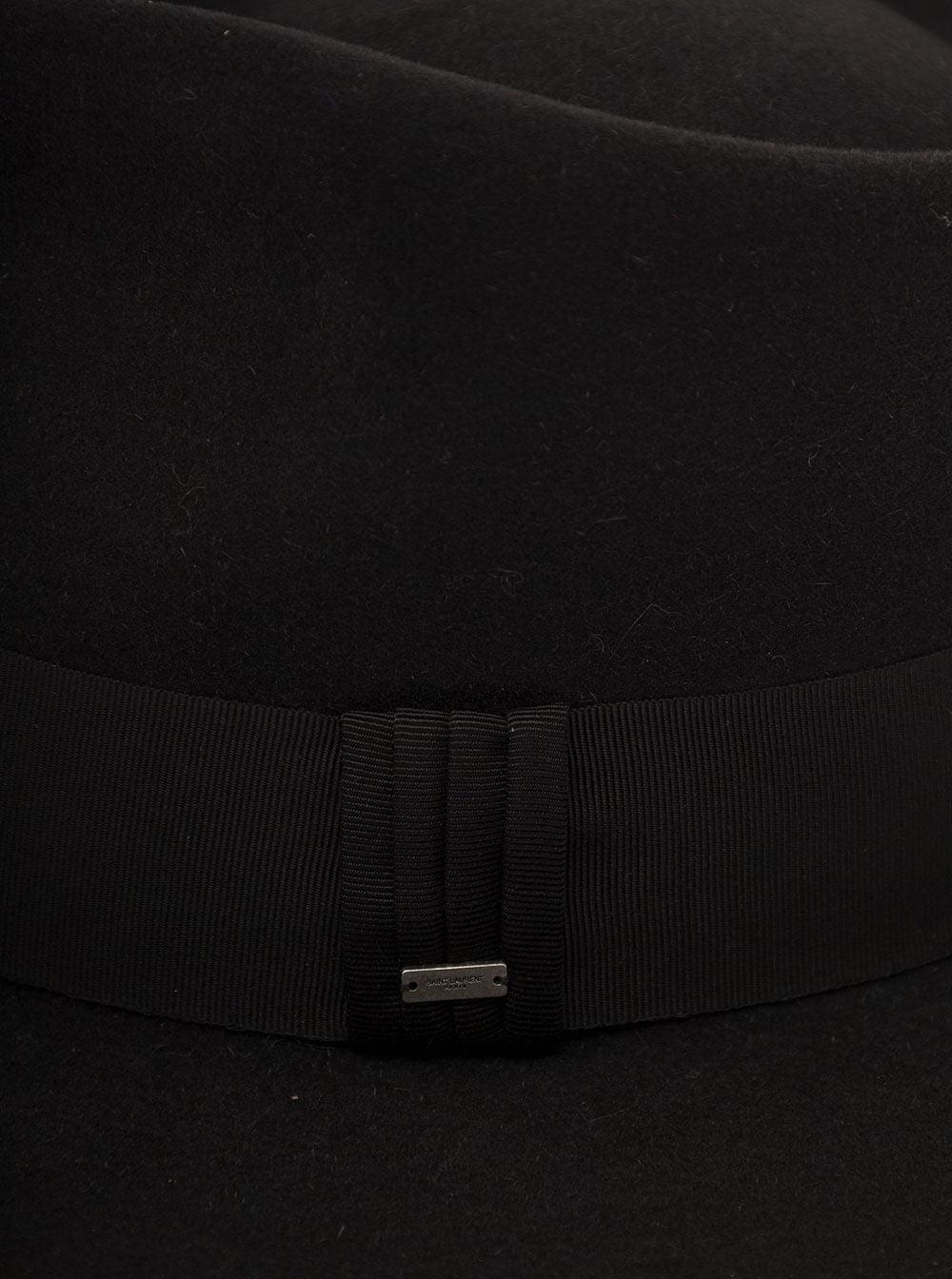 Saint Laurent Women Black Fedora Hat With Engraved Logo In Felt Woman