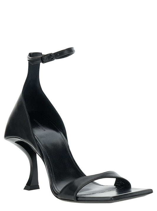 Balenciaga Women 'Hourglass' Black Sandals With Curved Heel In Leather Woman