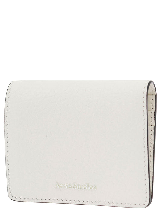 Acne Studios Men White Card-Holder With Embossed Logo In Hammered Leather Man