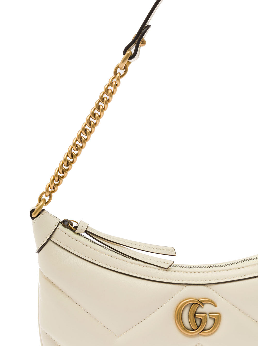 Gucci Women 'Small Gg Marmont' White Shoulder Bag In Matelassé Leather With Chevron Motif Woman