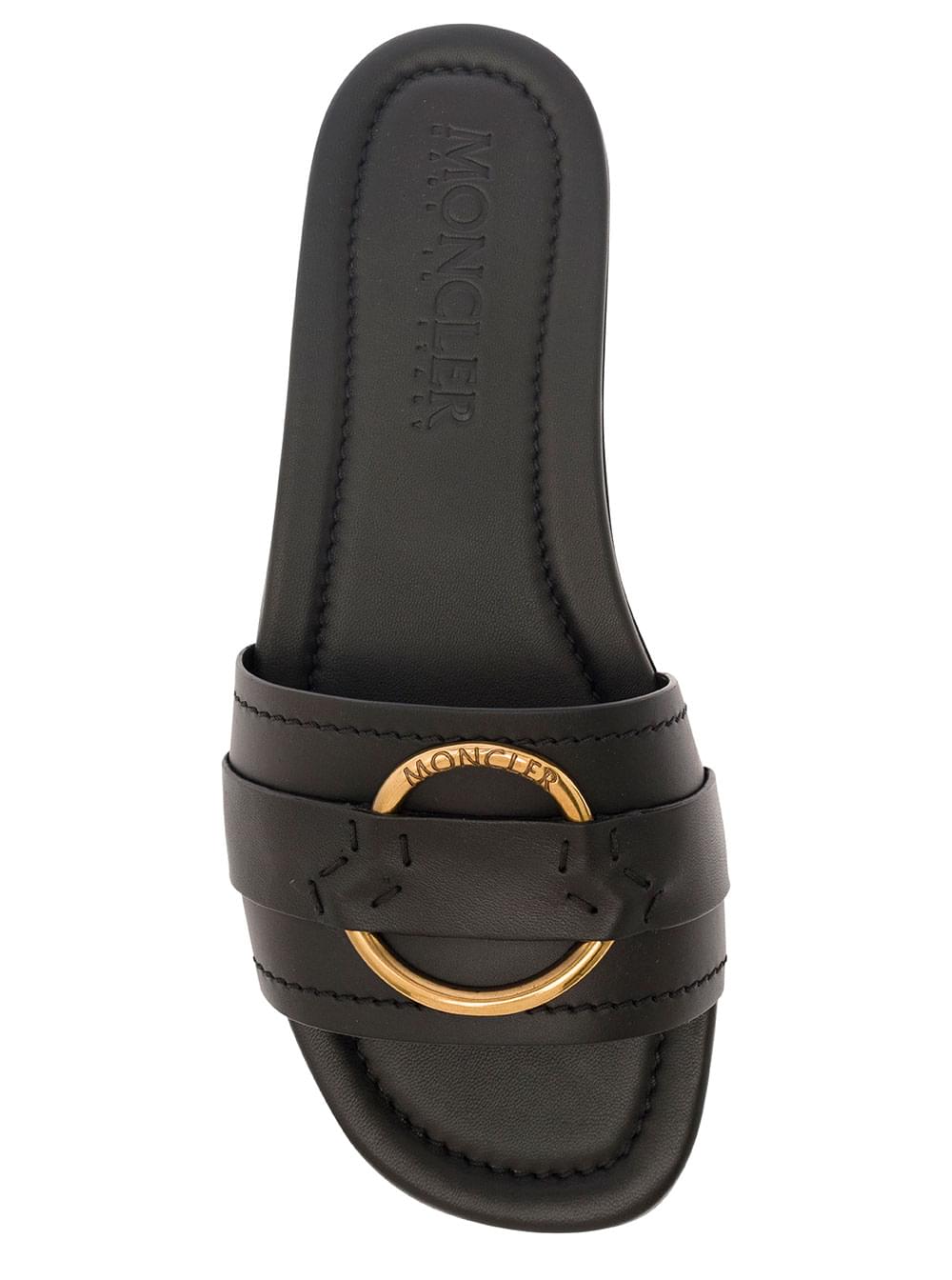 Moncler Women 'Bell' Black Slide With Heel In Leather Woman