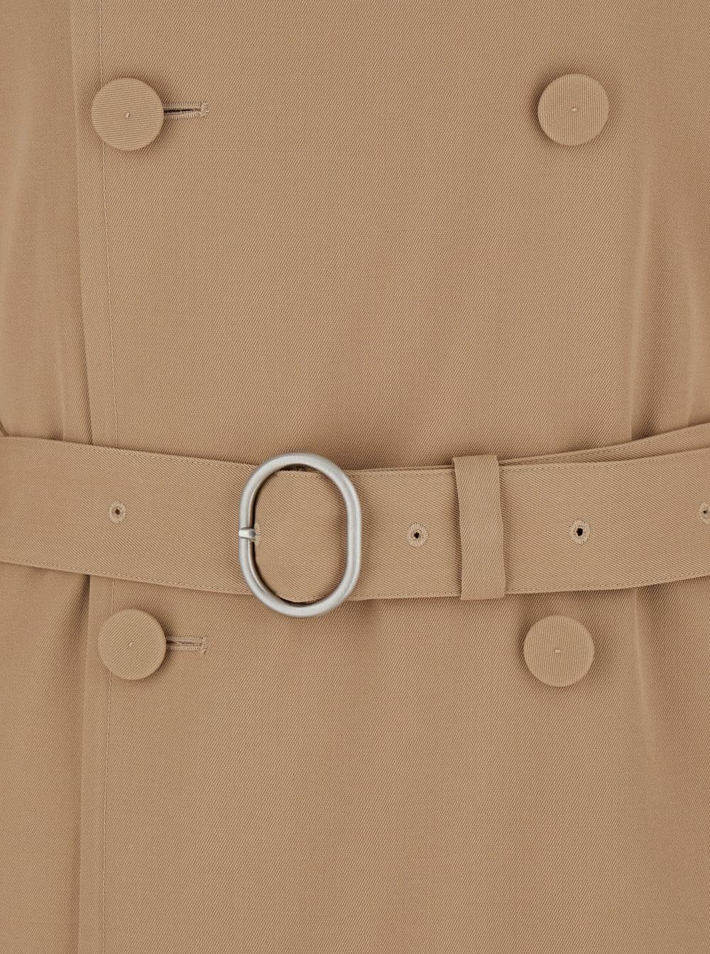 Jil Sander Men Beige Double Breasted Trench With Belt In Wool Man