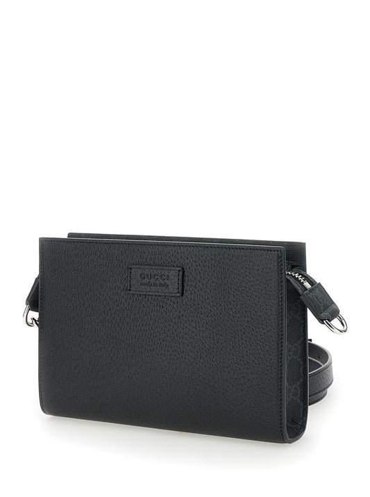 Gucci Men Super Mini Crossbody Bag With Logo Patch In Leather Man