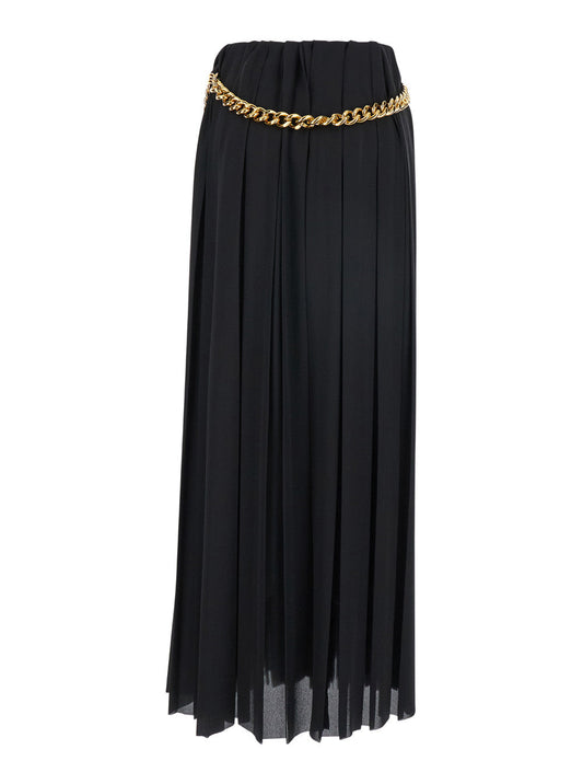 Balenciaga Women Black Long Pleaded Skirt With Belt In Tech Fabric Woman