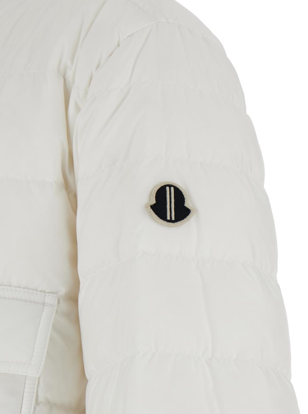 Rick Owens X Moncler Men White Down Jacket With Logo Patch On The Sleeve And Snap Buttons In Tech Fabric Man