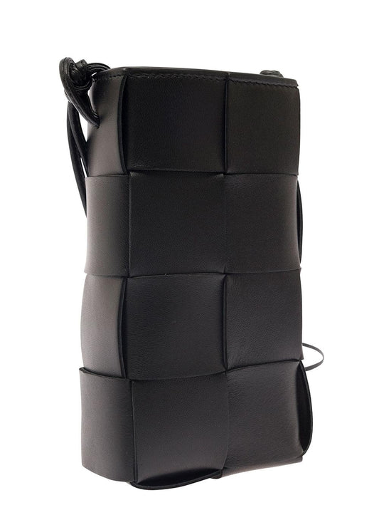Bottega Veneta Women 'Phone Pouch' Black Shoulder Bag With Knot Details In Intreccio Nappa Leather Woman