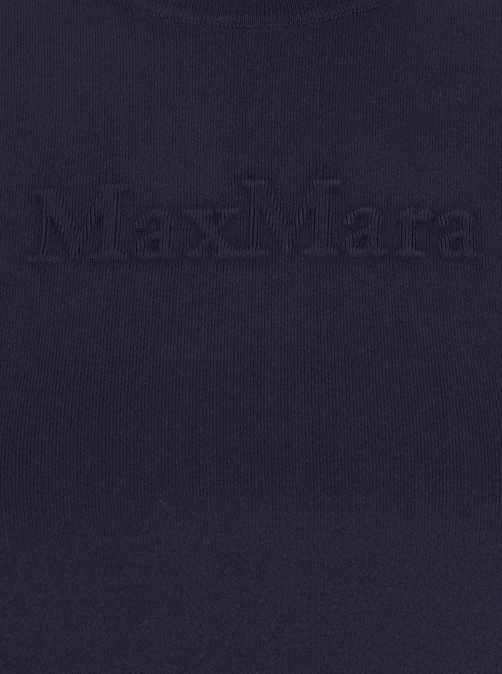 Max Mara Women Blue Crewneck T-Shirt With Tonal Logo Lettering On The Front In Viscose Blend Woman