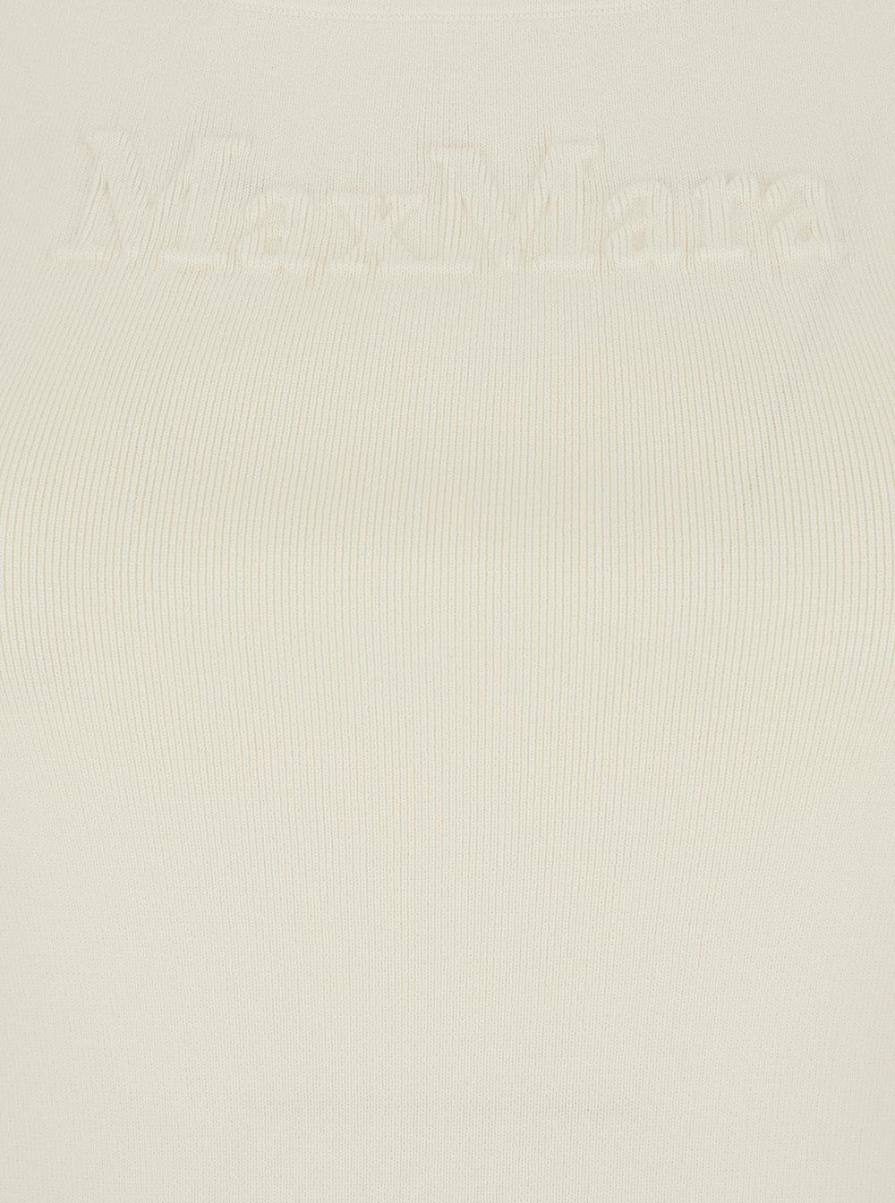 Max Mara Women 'Pentola' White Sleeveless Top With Square Neck And Tonal Logo Lettering Embroidery On The Front In Viscose Blend Woman