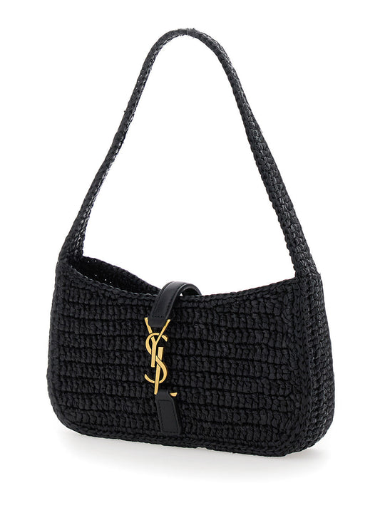 Saint Laurent Women 'Le 5 A 7' Black Mini Shoulder Bag With Single Shoulder Strap And Cassandre Plaque On The Front In Rafia Woman