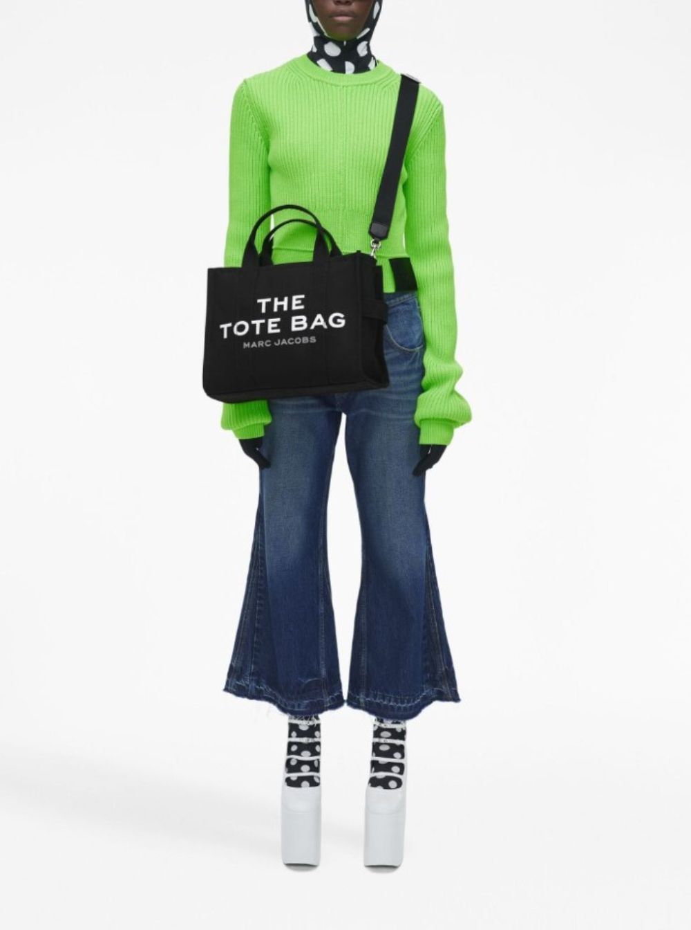 Marc Jacobs Women 'The Medium Tote' Black Tote Bag With Contrasting Logo Lettering On The Front In Cotton Woman
