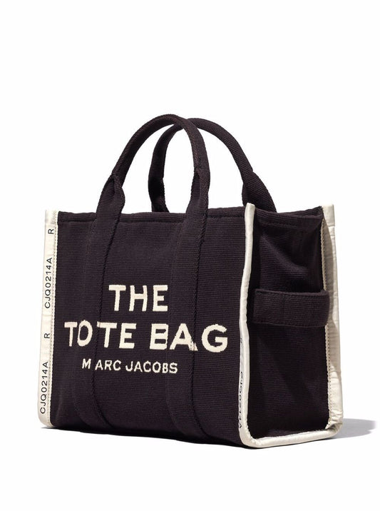Marc Jacobs Women 'The Medium Tote' Black Tote Bag With Contrasting Logo Embroidery In Cotton Blend Woman