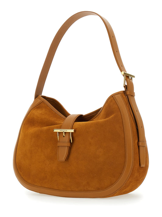 Alexander Mcqueen Women Brown Shoulder Bag With Adjustable Shoulder Strap And T Buckle Closure On The Front In Suede Woman