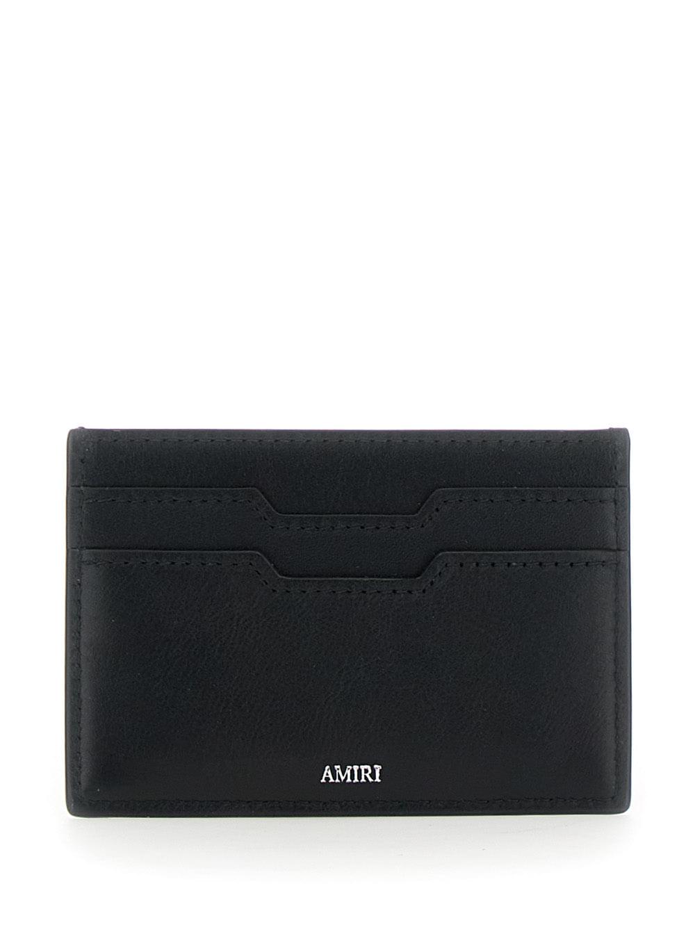 Amiri Men Black Card Holder With Logo Lettering On The Front And Embossed Logo On The Rear In Leather Man