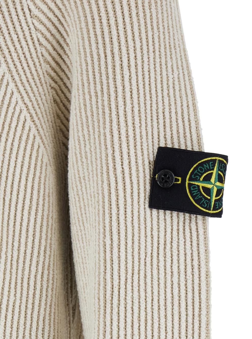 Stone Island Men White Sweater With Logo Patch On The Sleeve And Front Half Zip Closure In Wool Stretch Man