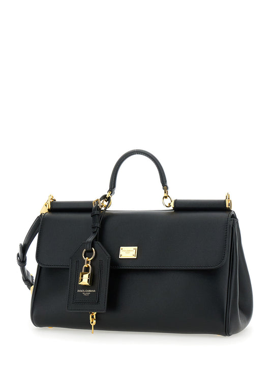Dolce & Gabbana Women Black 'My Sicily' Medium Handbag With Padlock Detail And Adjustable And Removable Shoulder Strap In Leather Woman