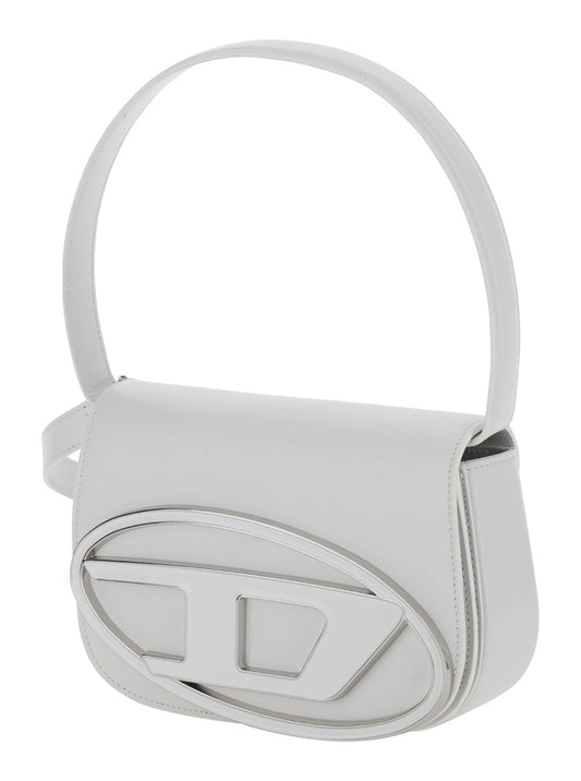 Diesel Women '1Dr' White Shoulder Bag With Oval D Patch In Leather Woman