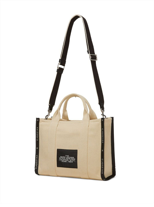 Marc Jacobs Women 'Small Tote' Beige Tote With Contrasting Logo Embroidery In Cotton And Polyester Woman Marc Jacobs