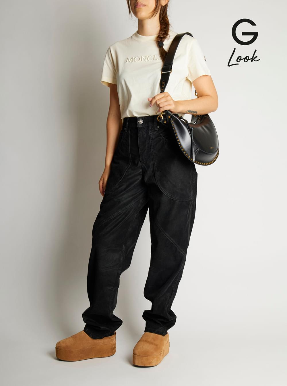 Isabel Marant Women 'Naoko' Black Shoulder Bag With Embossed Logo Lettering On The Front And Removable Shoulder Strap In Leather Woman
