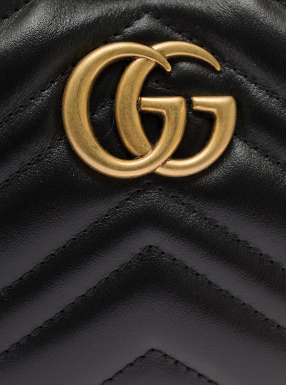 Gucci Women 'Gg Marmon' Black Shoulder Bag In Chevron Leather Woman