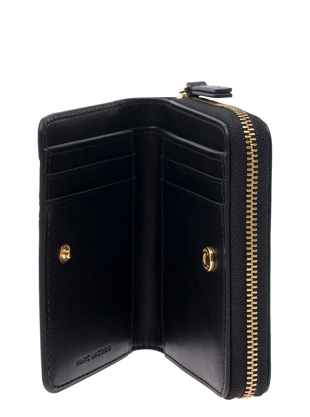 Marc Jacobs Women 'The Mini' Black Wallet With Engraved Logo On The Front In Hammered Leather Woman