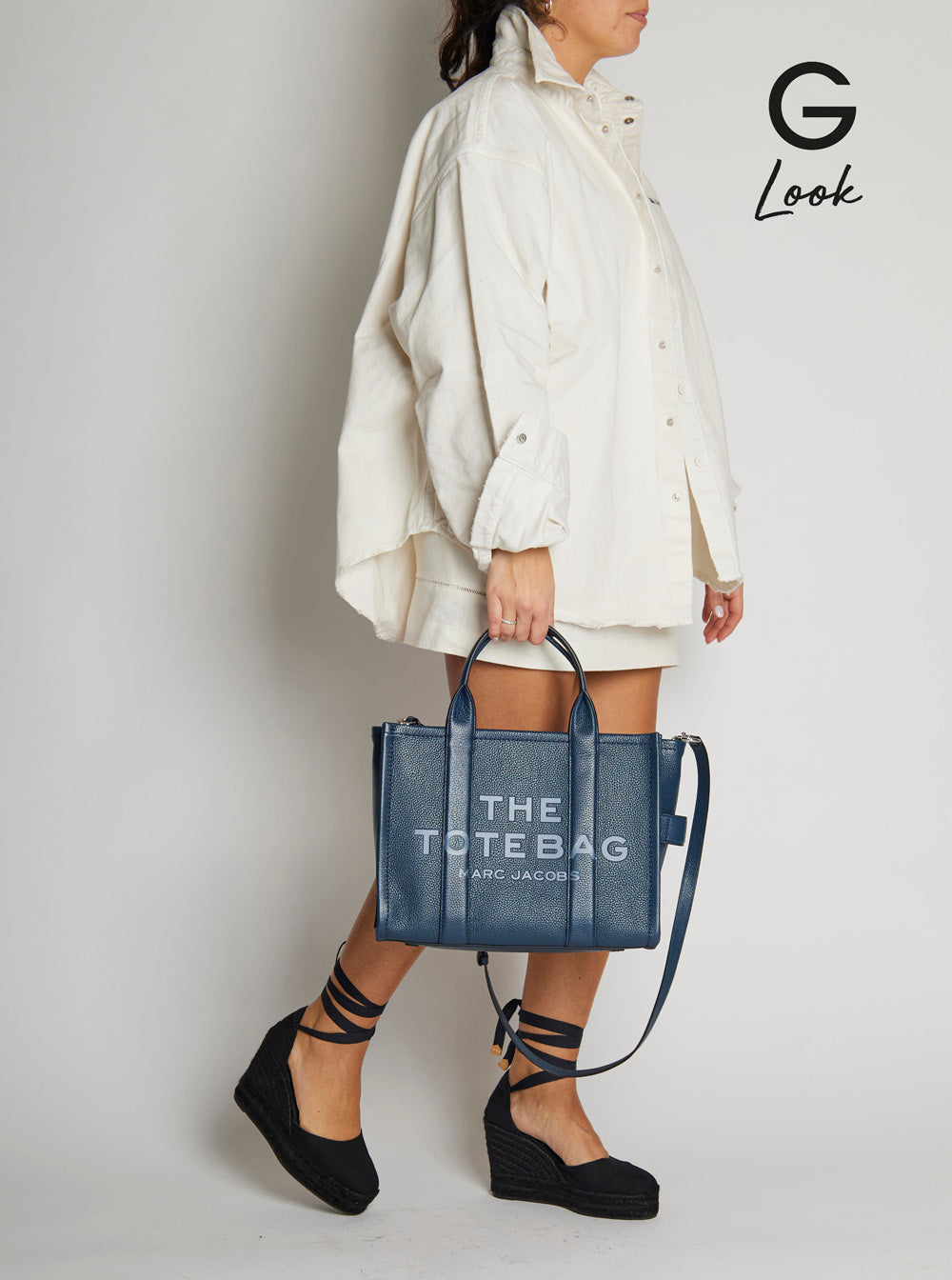 Marc Jacobs Women 'The Tote Bag Medium' Blue Bag With Logo Print On The Front In Hammered Leather Woman