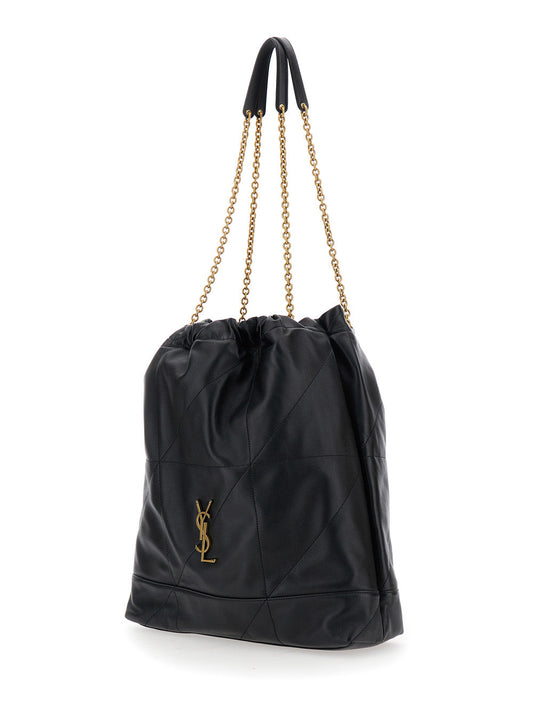 Saint Laurent Women 'Jamie' Black Crossbody Bag With Two Top Chain-Link Handles And Cassandre Plaque On The Front In Leather Woman