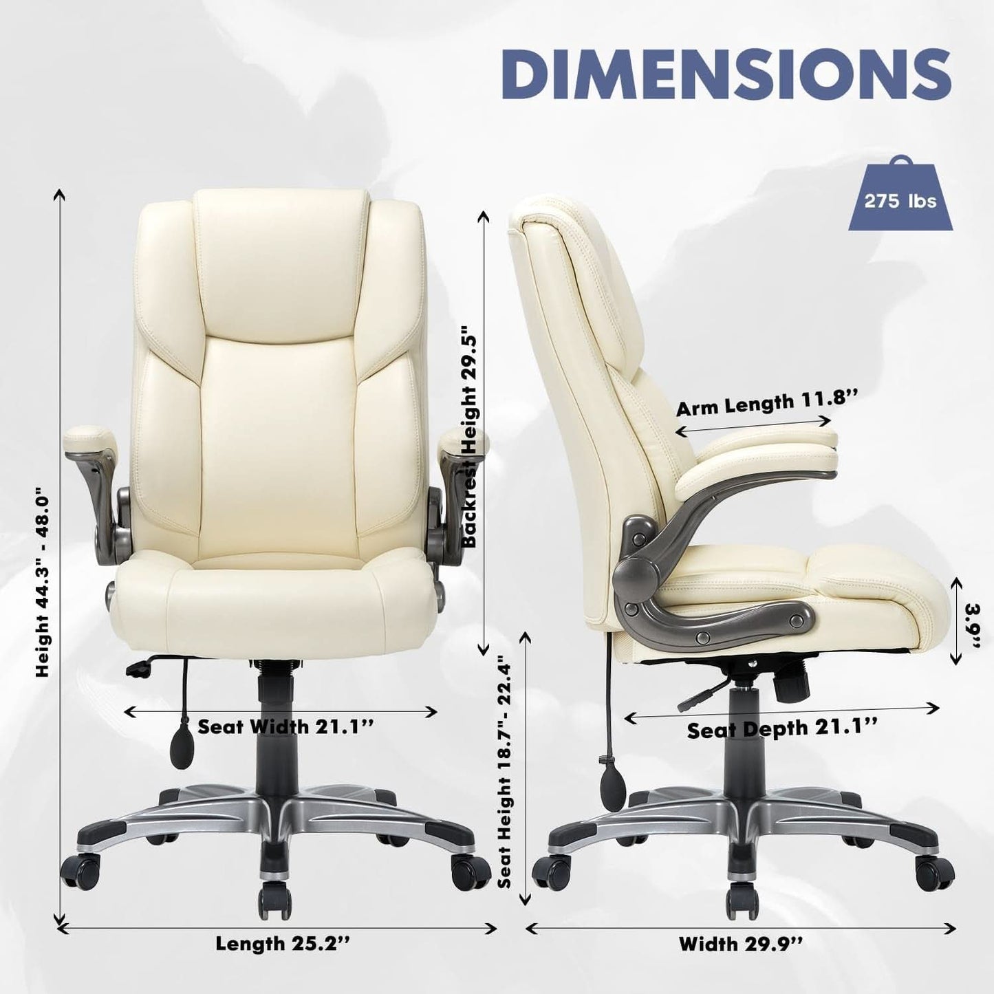 Ivory Leather Office Chair Set Of 2 With Flip Up Arms