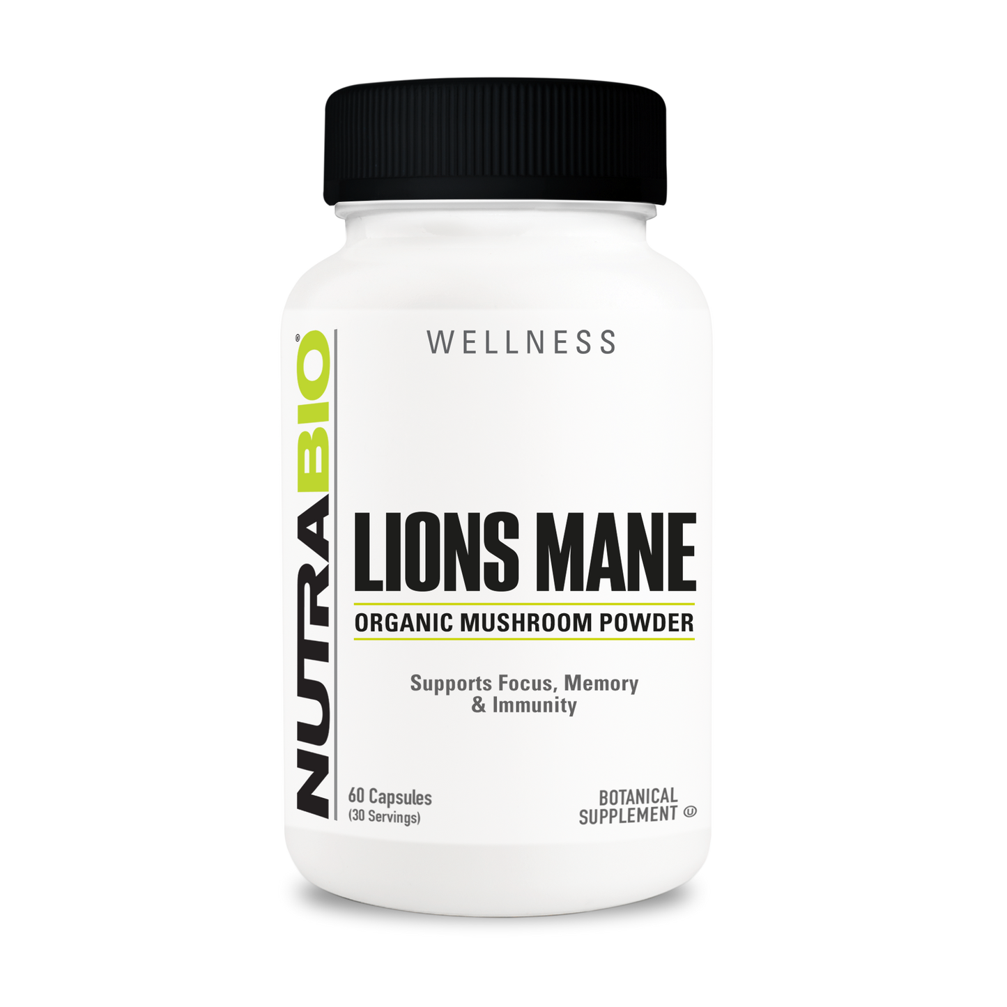 NutraBio Organic Lion's Mane 500 mg, 60 Vegetable Capsules