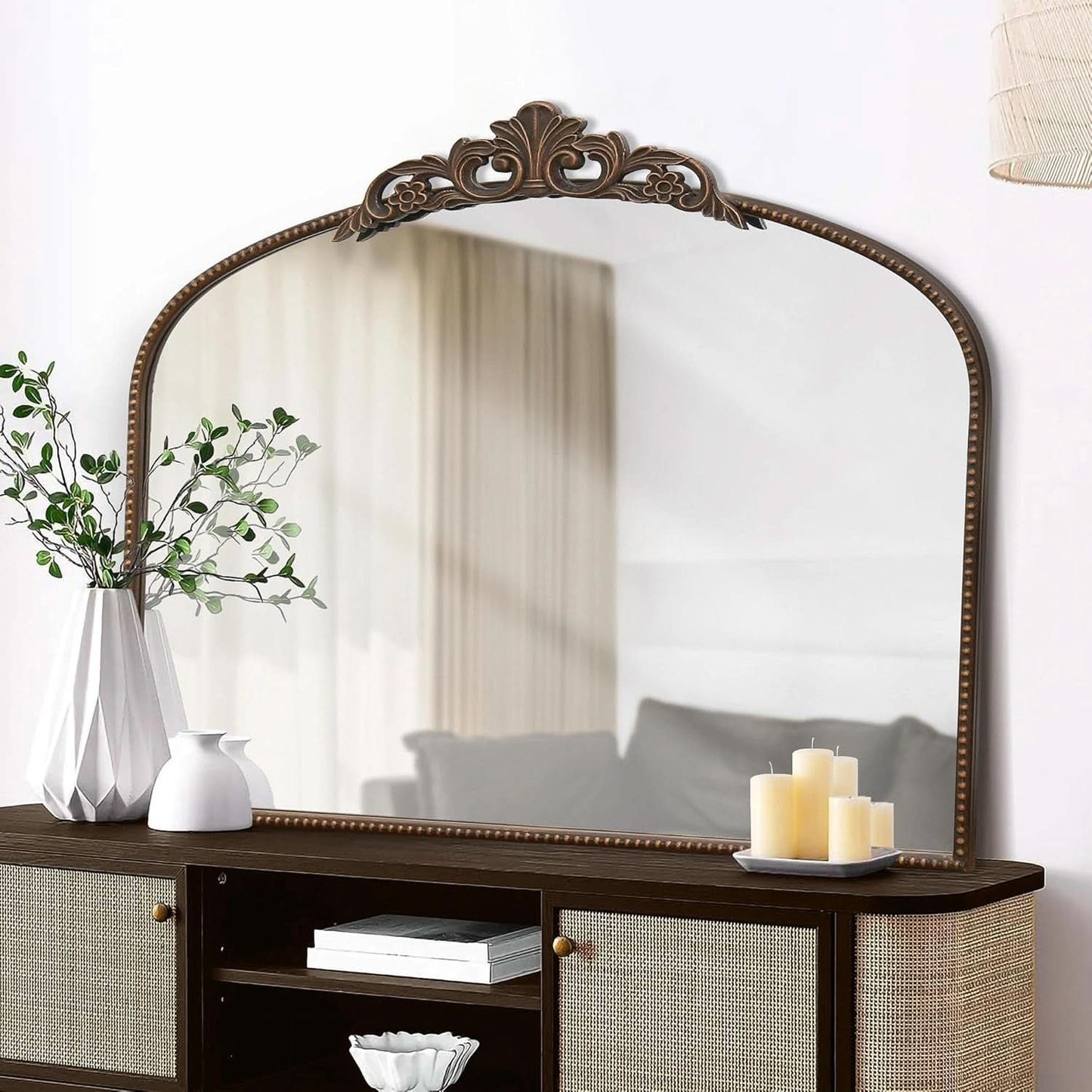 Bronze Vintage Baroque Mirror 40 By 30 Inch Arch Wall Mount
