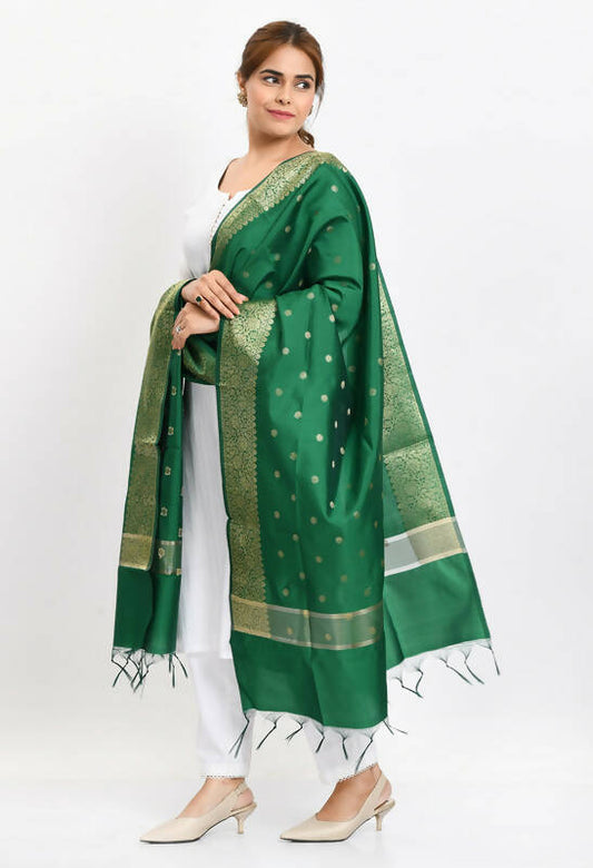 Mominos Fashion Moeza Women's Banarsi Silk Woven Design Green Dupatta