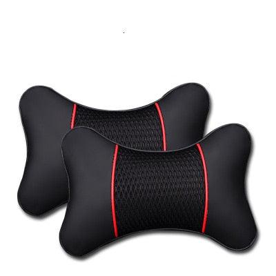 2Pcs PU Leather Knitted Car Pillows Headrest Neck Rest Cushion Support Seat Accessories Auto Black Safety Pillow Universal Decor Car Neck Pillows Headrest Relief Filled Fiber Universal Car Pillow Both Side Pu Leather Pack Headrest For Car Neck Pillow
