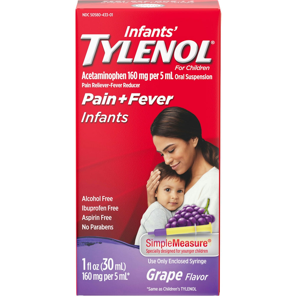 Infants' Tylenol Oral Suspension, Pain & Fever Relief, Grape Flavor, 1 fl oz