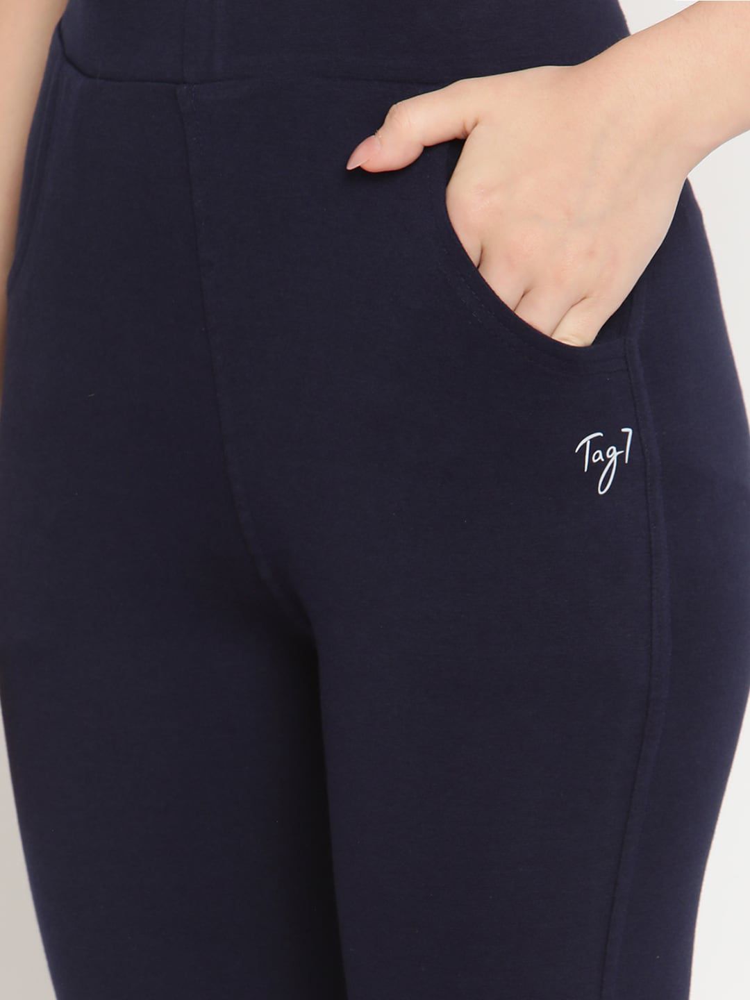 TAG 7 Women Navy Blue & Mustard Yellow Pack of 2 Straight Fit Ankle-Length Leggings