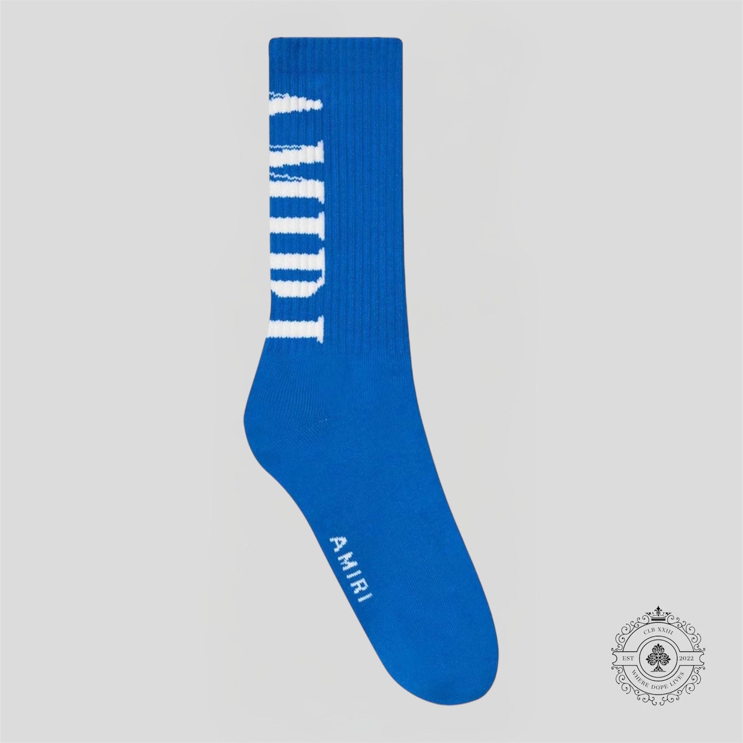 Amiri Vertical Coro Logo Sock in Blue