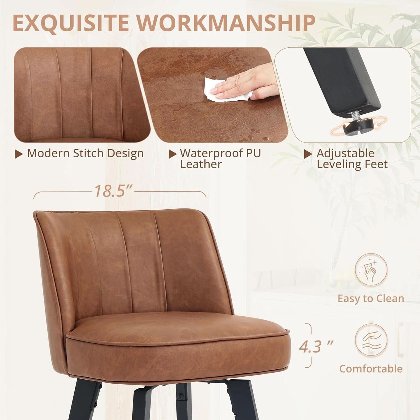 Set of 3 26 Inch Counter Height Bar Stools Swivel Wood Legs