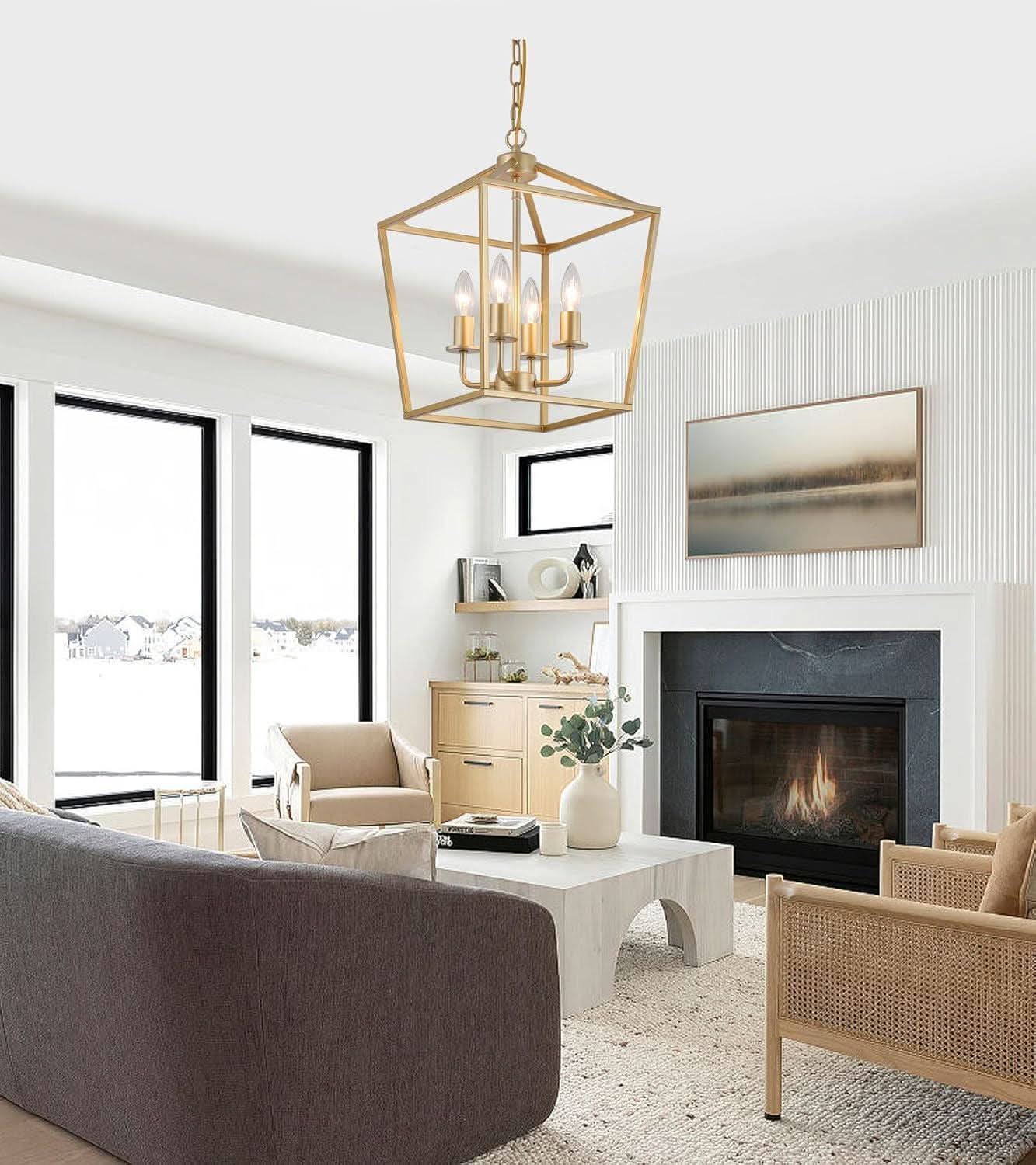 Industrial Gold Four Light Chandelier Lantern Fixture