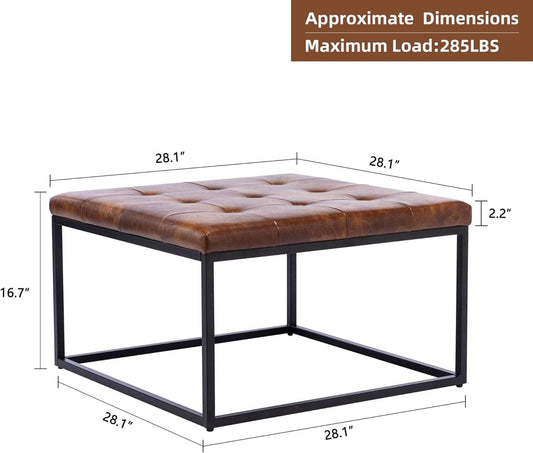 Yellowish-Brown Faux Leather Ottoman Coffee Table Sturdy