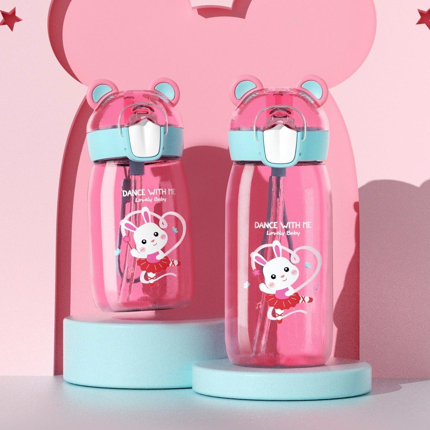 400ml/550ml High Quality Material Kids Water Bottle With Straw Leak-Proof BPA Free Durable Plastic Drinking Bottle Cute Water Bottle with Sipper, Water Bottle for Kids Sipper Bottle for Kids - Anti-Leak Cartoon Kids Water Bottle for Kids