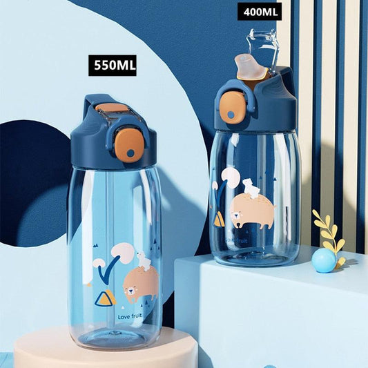 400ml/550ml High Quality Material Kids Water Bottle With Straw Leak-Proof BPA Free Durable Plastic Drinking Bottle Cute Water Bottle with Sipper, Water Bottle for Kids Sipper Bottle for Kids - Anti-Leak Cartoon Kids Water Bottle for Kids