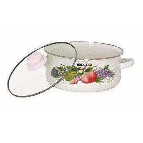 Decorative Enamel Casserole with Glass Lids - Set of 3