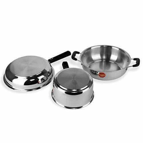 Stainless Steel Induction Cookware Sauce Pan +Kadhai + Fry Pan - Set of 3